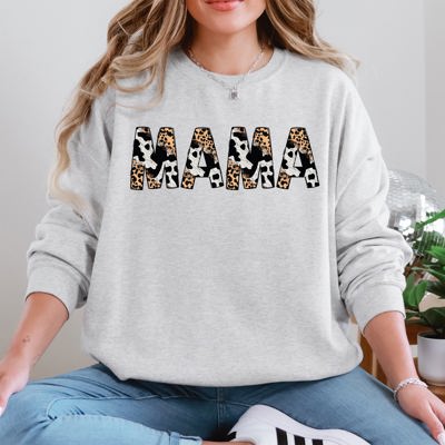 Mama Leopard Cow Print Classic Animal Print Mother's Day Cozy Soft Fleece Sweatshirt