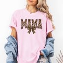 Small Blossom Light Pink Mama Leopard Print Bow Ribbon Mother's Day Celebration Edition Leopard Style Vintage-Inspired Comfort Colors Tee