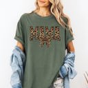 Medium Moss Dark Green Mama Leopard Print Bow Ribbon Mother's Day Celebration Edition Leopard Style Vintage-Inspired Comfort Colors Tee