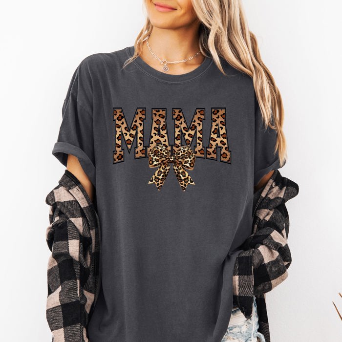 Mama Leopard Print Bow Ribbon Mother's Day Celebration Edition Leopard Style Vintage-Inspired Comfort Colors Tee