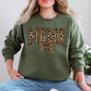 XL Military Green Mama Leopard Print Bow Ribbon Mother's Day Cozy Fleece Style Edition Deluxe Sweatshirt