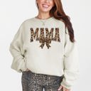 Medium Sand Mama Leopard Print Bow Ribbon Mother's Day Cozy Fleece Style Edition Deluxe Sweatshirt