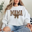 Small White Mama Leopard Print Bow Ribbon Mother's Day Cozy Fleece Style Edition Deluxe Sweatshirt
