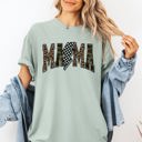 Small Sage Mama Leopard Print Camo Checkered Lightning Bolt Mother's Day Comfort Colors Tee