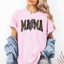 Medium Blossom Light Pink Mama Leopard Print Camo Checkered Lightning Bolt Mother's Day Comfort Colors Tee