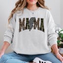 XL Ash Light Gray Mama Leopard Print Camouflage Checkered Lightning Bolt Mother's Day Edition Cozy Sweatshirt