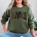 XL Military Green Mama Leopard Print Camouflage Checkered Lightning Bolt Mother's Day Edition Cozy Sweatshirt