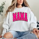 Small White Mama Vintage Pink Leopard Print Retro Varsity Classic Mother's Day Edition Sweatshirt