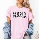 Small Blossom Light Pink Mama Retro Cow Print Varsity Vintage-Inspired Mother's Day Edition For Moms Comfort Colors Tee