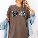Medium Espresso Brown Mama Retro Cow Print Varsity Vintage-Inspired Mother's Day Edition For Moms Comfort Colors Tee