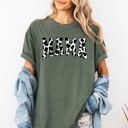 Small Moss Dark Green Mama Retro Cow Print Varsity Vintage-Inspired Mother's Day Edition For Moms Comfort Colors Tee