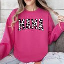 Medium Crunchberry Bright Pink Mama Retro Cow Print Varsity Mother's Day Sweatshirt