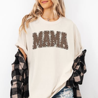 Mama Textured Leopard Print Retro Varsity Style Mother's Day Graphic Comfort Colors Tee
