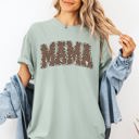 XL Sage Mama Textured Leopard Print Retro Varsity Style Mother's Day Graphic Comfort Colors Tee