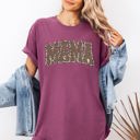 Small Berry Red Mama Textured Leopard Print Retro Varsity Style Mother's Day Graphic Comfort Colors Tee