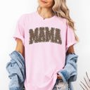 XXXL Blossom Light Pink Mama Textured Leopard Print Retro Varsity Style Mother's Day Graphic Comfort Colors Tee