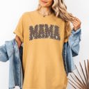 Large Mustard Mama Textured Leopard Print Retro Varsity Style Mother's Day Graphic Comfort Colors Tee
