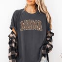 XL Pepper Dark Gray Mama Textured Leopard Print Retro Varsity Style Mother's Day Graphic Comfort Colors Tee