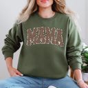XXL Military Green Mama Textured Leopard Print Mother's Day Retro Varsity Cozy Casual Classic Sweatshirt