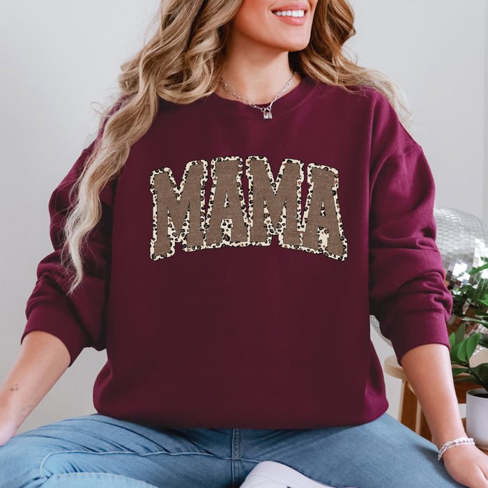 Mama Textured Leopard Print Mother's Day Retro Varsity Cozy Casual Classic Sweatshirt