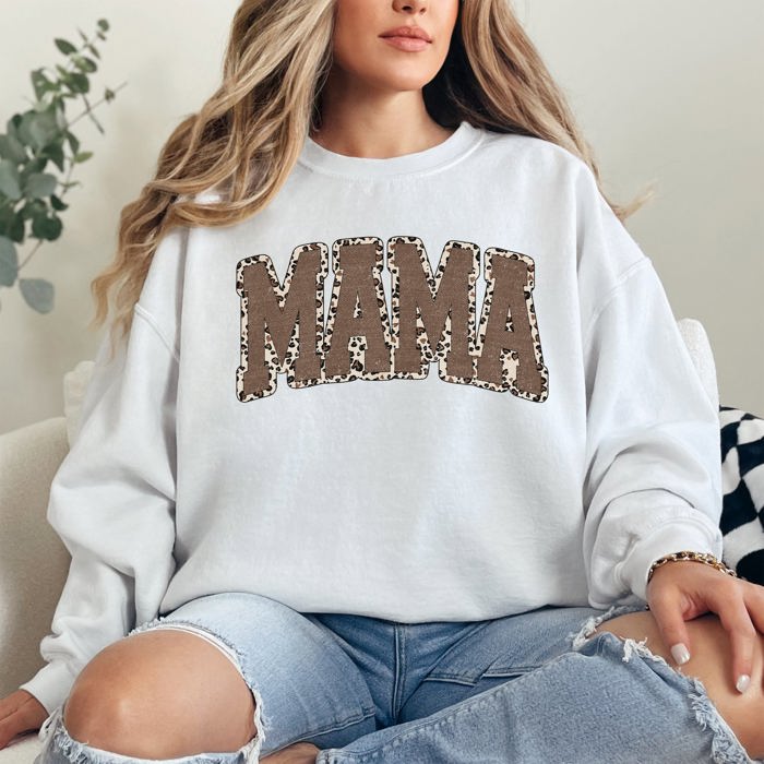 Mama Textured Leopard Print Mother's Day Retro Varsity Cozy Casual Classic Sweatshirt