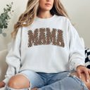 Medium White Mama Textured Leopard Print Mother's Day Retro Varsity Cozy Casual Classic Sweatshirt