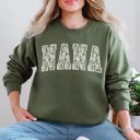 Medium Military Green Nana Faux Lace Coquette Varsity Mother's Day Elegant Vintage Cozy Edition Sweatshirt
