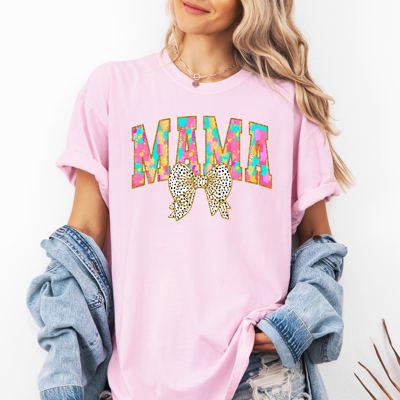 Painted Mama Dalmatian Print Bow Ribbon Coquette Mother's Day Design Comfort Colors Tee