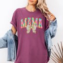 Small Berry Red Painted Mama Dalmatian Print Bow Ribbon Coquette Mother's Day Design Comfort Colors Tee