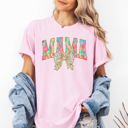 XL Blossom Light Pink Painted Mama Dalmatian Print Bow Ribbon Coquette Mother's Day Design Comfort Colors Tee