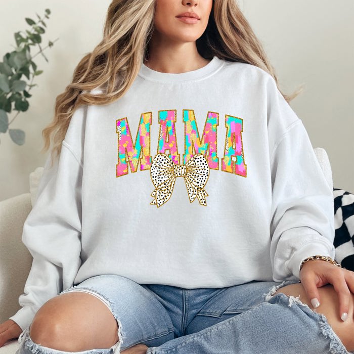 Painted Mama Dalmatian Print Bow Ribbon Coquette Mother's Day Cozy Warm Sweatshirt