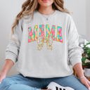 Medium Ash Light Gray Painted Mama Dalmatian Print Bow Ribbon Coquette Mother's Day Cozy Warm Sweatshirt