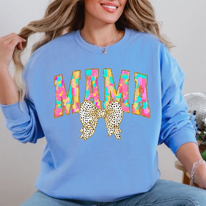 Painted Mama Dalmatian Print Bow Ribbon Coquette Mother's Day Cozy Warm Sweatshirt