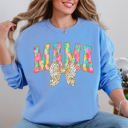 XL Carolina Blue Painted Mama Dalmatian Print Bow Ribbon Coquette Mother's Day Cozy Warm Sweatshirt