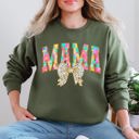 Small Military Green Painted Mama Dalmatian Print Bow Ribbon Coquette Mother's Day Cozy Warm Sweatshirt