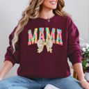 XL Maroon Painted Mama Dalmatian Print Bow Ribbon Coquette Mother's Day Cozy Warm Sweatshirt