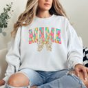 Medium White Painted Mama Dalmatian Print Bow Ribbon Coquette Mother's Day Cozy Warm Sweatshirt