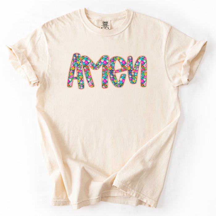 Amen Christian Gospel Faith Floral Flowers Bright Colorful Pastels Comfort Colors Tee