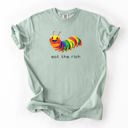 XXXL Sage Eat The Rich Hungry Caterpillar Colorful Bold Satire Graphic Style Print Modern Streetwear Statement Comfort Colors Tee