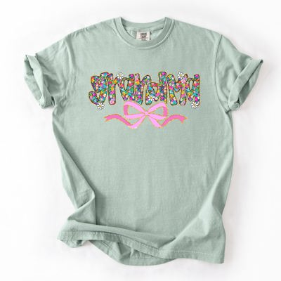 Grandma Mother's Day Ribbon Bow Floral Pastel Colorful Blossom Celebration Comfort Colors Tee