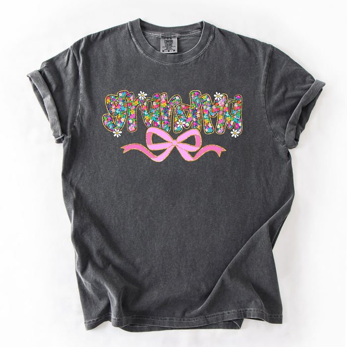 Grandma Mother's Day Ribbon Bow Floral Pastel Colorful Blossom Celebration Comfort Colors Tee