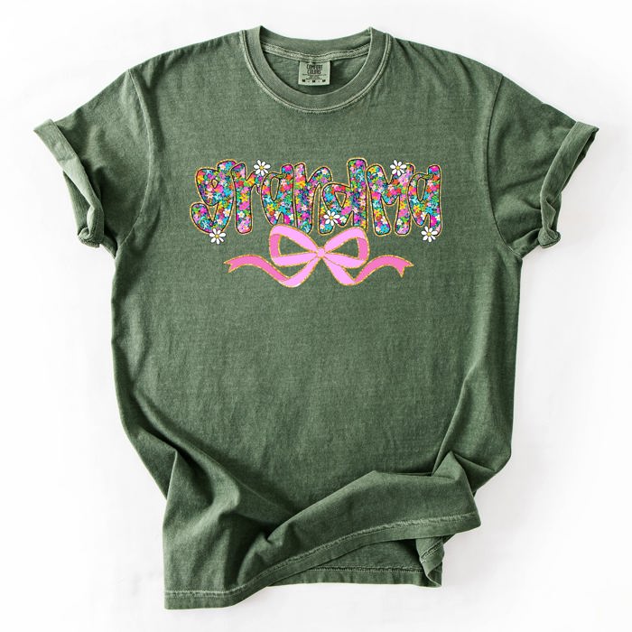 Grandma Mother's Day Ribbon Bow Floral Pastel Colorful Blossom Celebration Comfort Colors Tee