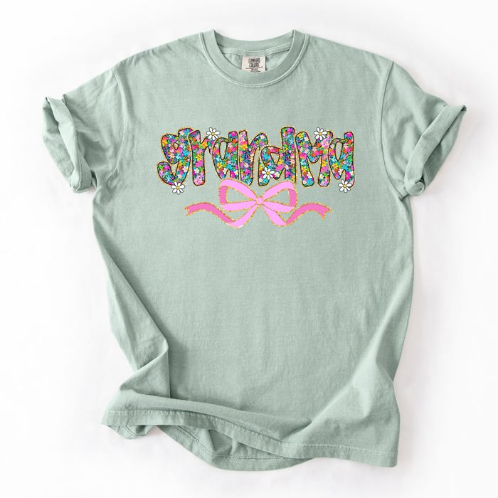 Grandma Mother's Day Ribbon Bow Floral Pastel Colorful Blossom Celebration Comfort Colors Tee