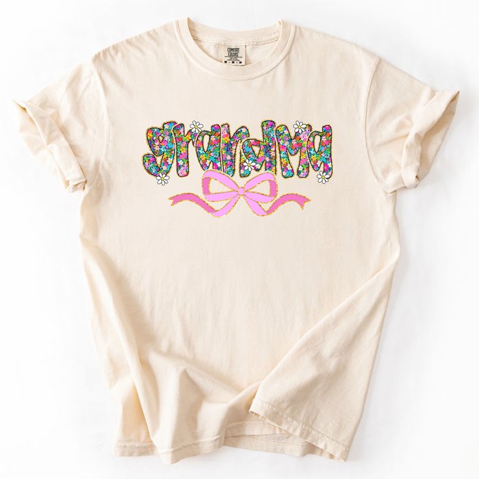 Grandma Mother's Day Ribbon Bow Floral Pastel Colorful Blossom Celebration Comfort Colors Tee