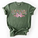 Small Moss Dark Green Grandma Mother's Day Ribbon Bow Floral Pastel Colorful Blossom Celebration Comfort Colors Tee