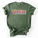 XL Moss Dark Green Mama Floral Pastel Garden Mother's Day Floral Print With Bright Blossoms And Spring Cheer Comfort Colors Tee
