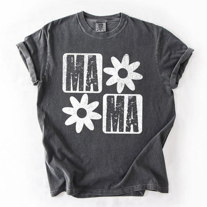 Mama Minimalist Graphic Flowers Mother's Day Floral Message For Moms Comfort Colors Tee