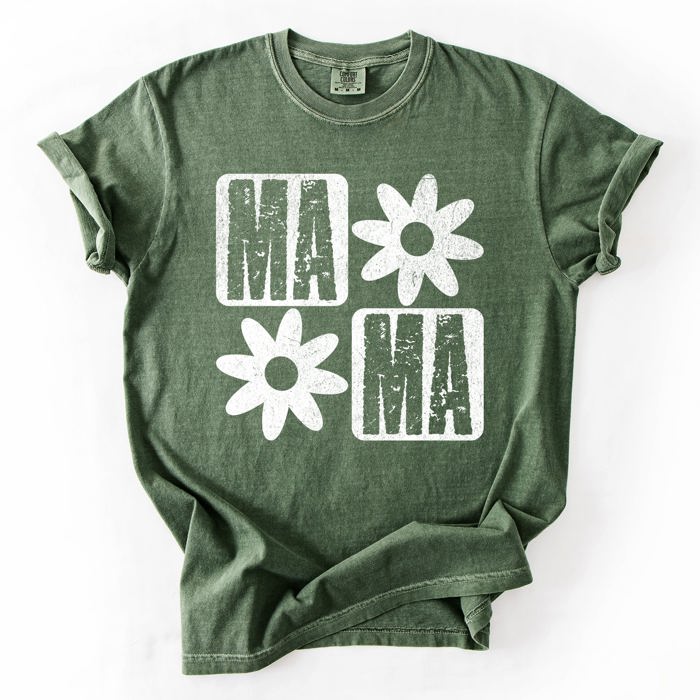 Mama Minimalist Graphic Flowers Mother's Day Floral Message For Moms Comfort Colors Tee