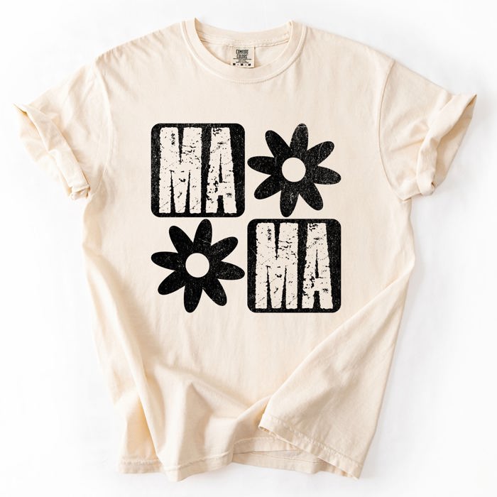 Mama Minimalist Graphic Flowers Mother's Day Floral Message For Moms Comfort Colors Tee