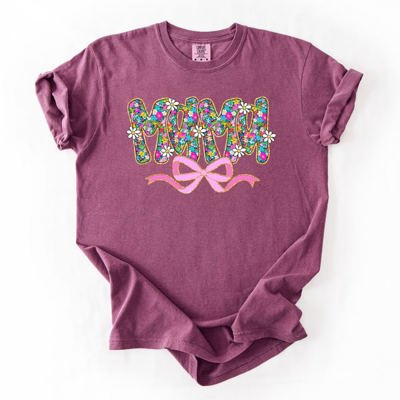 Mama Floral Ribbon Bow Mother's Day Pastel Bouquet Bright Colorful Flowers Comfort Colors Tee